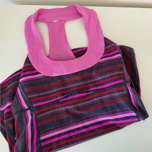 Lululemon Athletica Pink and Gray Striped Racerback Tank